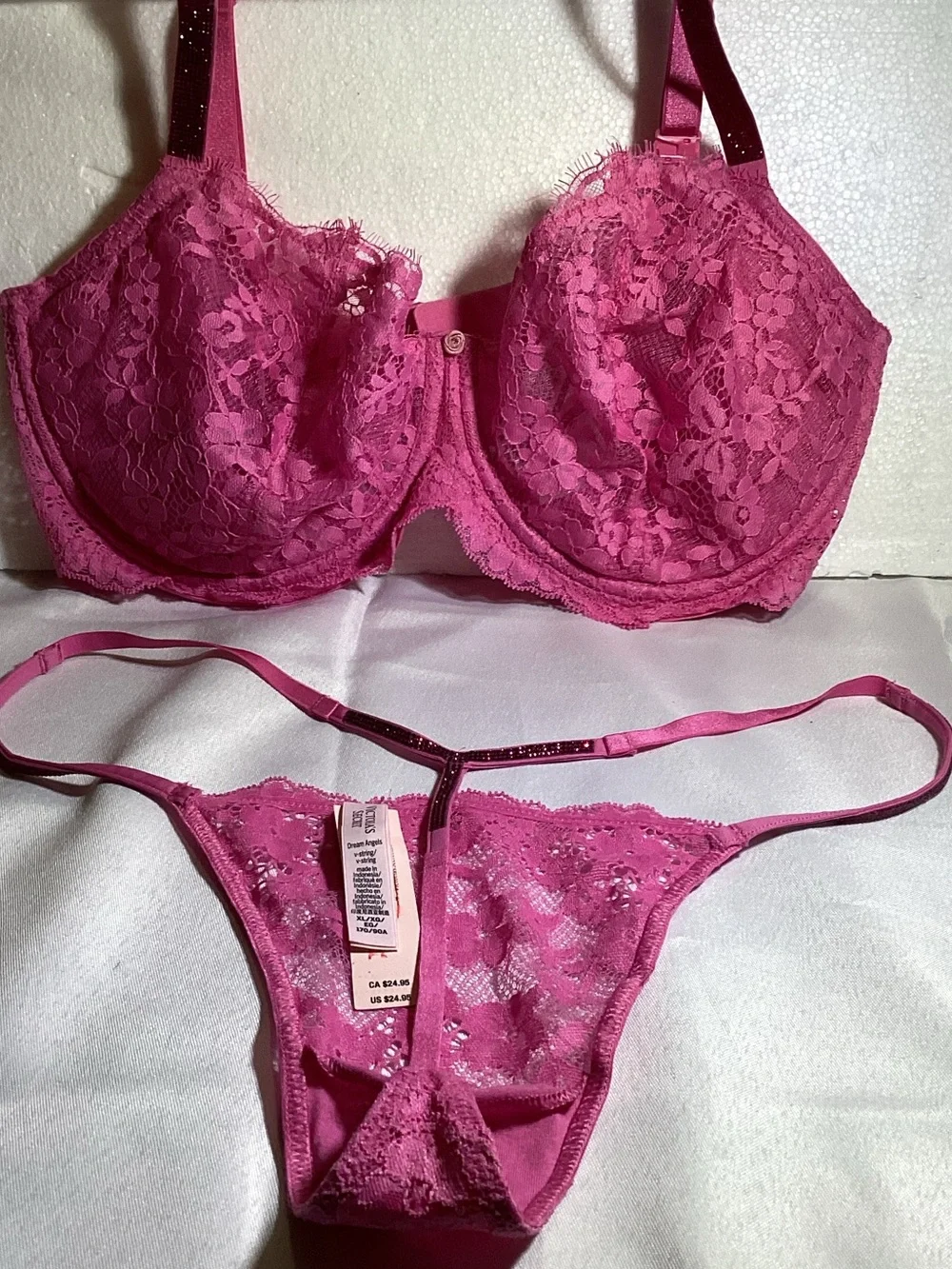 Victoria's Secret Hot Pink Lace Underwire Bra & Thong Set